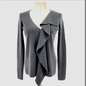Cashmere Club Monaco Gray Ruffle V-Neck Sweater Small